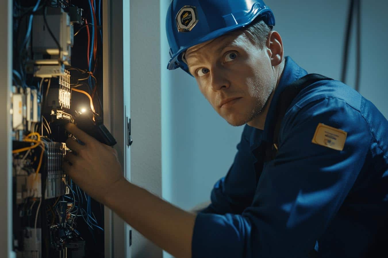 electricien travaillant sur un tableau electrique