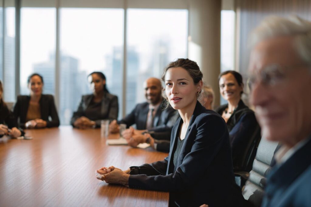 femme parle en reunion professionnelle