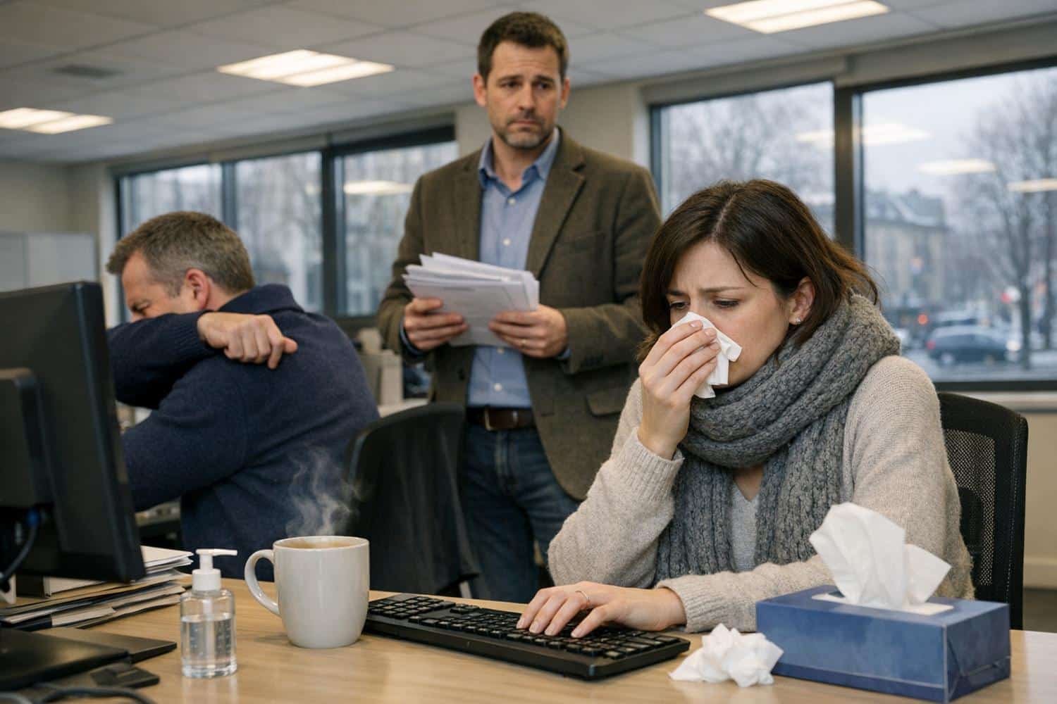salariy malade au bureau hiver